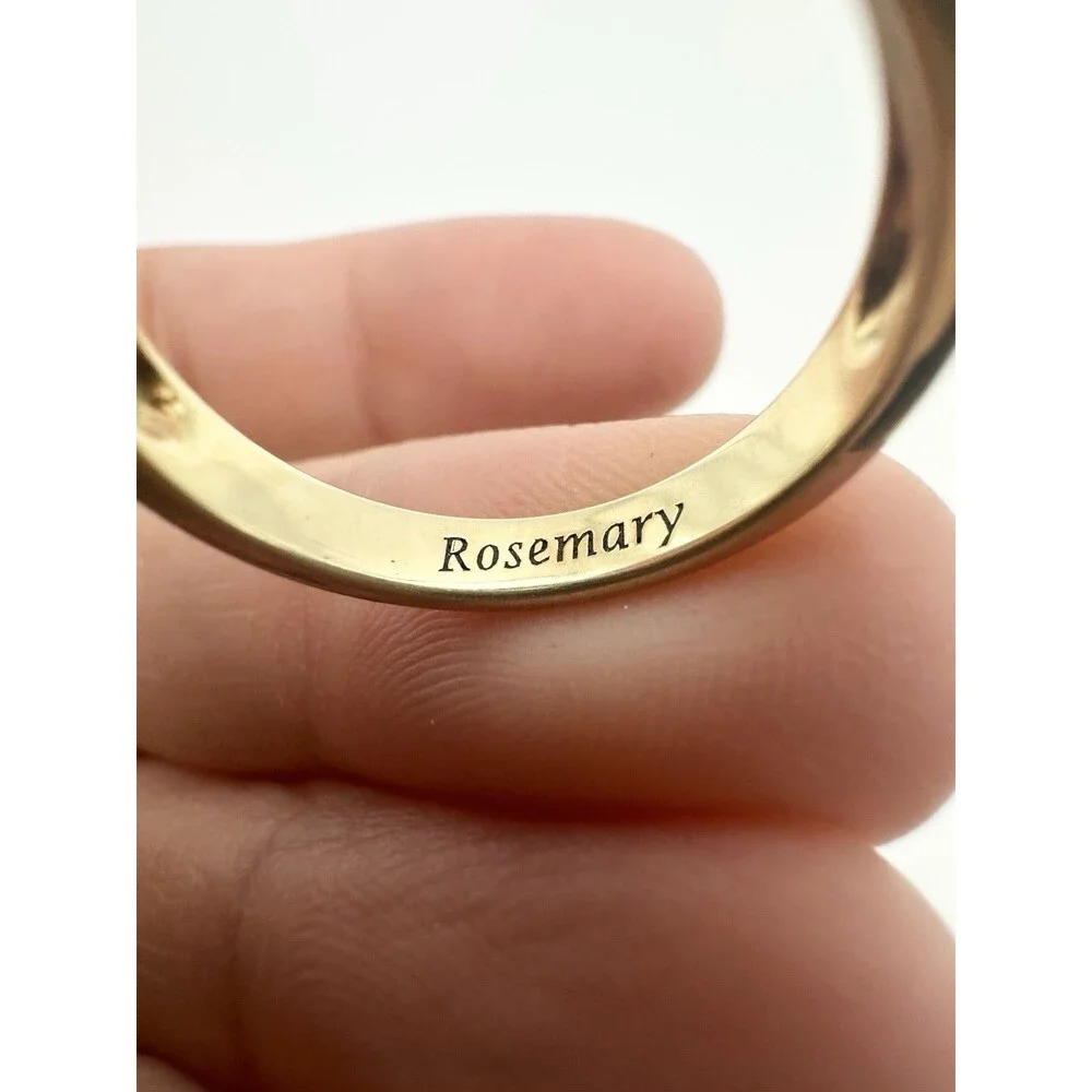 Gold Plated Radiant Cut Engraved Rosemary Ring Size 7